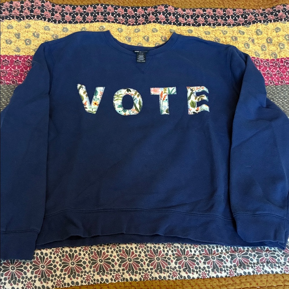 Joe Boxer Blue Sweatshirt with Floral Vote Design